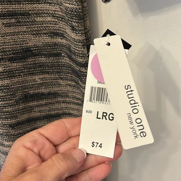 Studio One brown black long sleeve turtleneck sweater dress Size L New - Picture 4 of 10